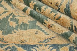 Full view of New Isfahan rug from Iran / Persia, 279 × 188 cm in Green tones