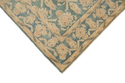 Backside of handmade New Isfahan rug showing knot structure and weave density