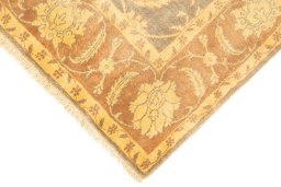 Backside of handmade New Isfahan rug showing knot structure and weave density