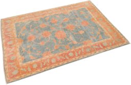 Corner detail of New Isfahan rug showing border pattern and Wool pile
