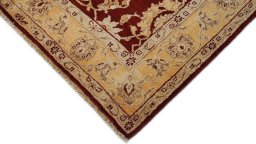 Backside of handmade New Isfahan rug showing knot structure and weave density