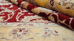 Close-up detail of New Isfahan rug from Iran / Persia showing Wool weave