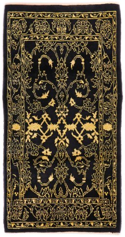 Full view of New Isfahan rug from Iran / Persia, 150 × 79 cm in Black tones