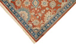Backside of handmade 1980s Isfahan rug showing knot structure and weave density