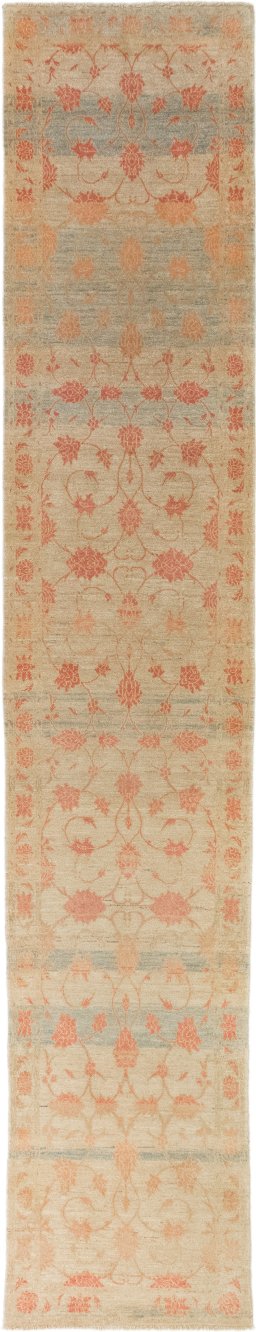 Full view of New Isfahan rug from Iran / Persia, 432 × 81 cm in Blue tones