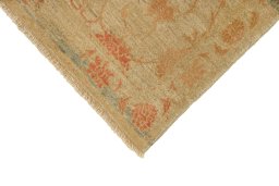 Backside of handmade New Isfahan rug showing knot structure and weave density