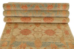 Full view of New Isfahan rug from Iran / Persia, 432 × 81 cm in Blue tones