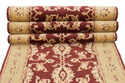 Full view of New Isfahan rug from Iran / Persia, 391 × 79 cm in Red tones