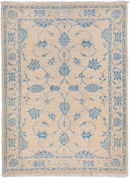 Full view of New Isfahan rug from Iran / Persia, 107 × 79 cm in Beige tones