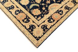 Full view of 1990s Isfahan rug from Iran / Persia, 480 × 336 cm in Dark blue tones
