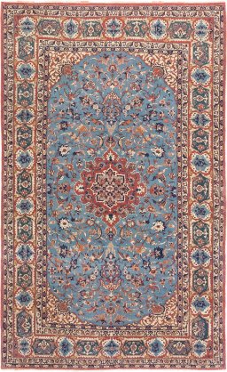 Full view of 1920s Isfahan rug from Iran / Persia, 238 × 145 cm in Blue tones
