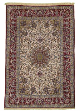 Full view of New Isfahan rug from Iran / Persia, 231 × 157 cm in Beige tones