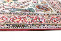 Backside of handmade New Isfahan rug showing knot structure and weave density