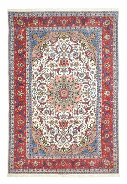 Full view of New Isfahan rug from Iran / Persia, 226 × 154 cm in Beige tones