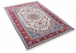 Corner detail of New Isfahan rug showing border pattern and Cork pile