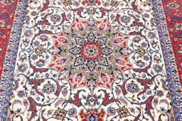 Close-up detail of New Isfahan rug from Iran / Persia showing Cork weave