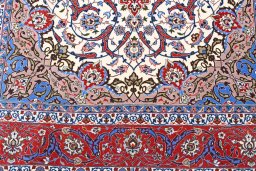 Full view of New Isfahan rug from Iran / Persia, 226 × 154 cm in Beige tones