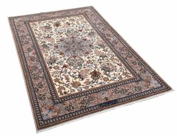 Corner detail of New Isfahan rug showing border pattern and Cork pile