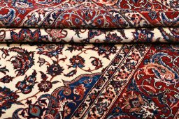 Close-up detail of 1930s Isfahan rug from Iran / Persia showing Wool weave