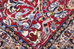Close-up detail of New Isfahan rug from Iran / Persia showing Cork weave