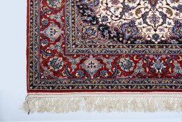 Close-up detail of New Isfahan rug from Iran / Persia showing Cork weave