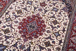 Full view of New Isfahan rug from Iran / Persia, 190 × 128 cm in Beige tones