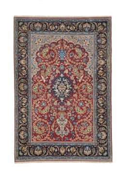 Full view of New Isfahan rug from Iran / Persia, 161 × 110 cm in Red tones