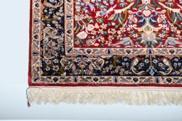 Close-up detail of New Isfahan rug from Iran / Persia showing Cork weave