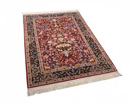 Corner detail of New Isfahan rug showing border pattern and Cork pile