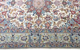 Close-up detail of 2000s Isfahan rug from Iran / Persia showing Cork weave