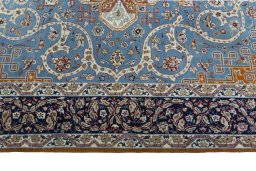 Corner detail of 1950s Isfahan rug showing border pattern and Cork pile