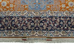 Full view of 1950s Isfahan rug from Iran / Persia, 223 × 150 cm in Blue tones