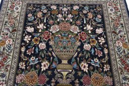 Close-up detail of New Isfahan rug from Iran / Persia showing Cork weave