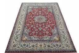 Surface texture of 1970s Isfahan rug with natural Cork and intricate pattern