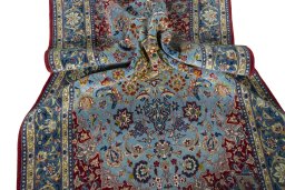 Surface texture of 1970s Isfahan rug with natural Cork and intricate pattern
