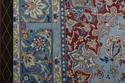 Backside of handmade 1970s Isfahan rug showing knot structure and weave density