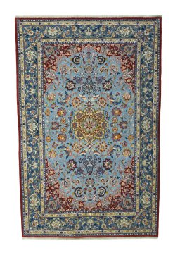 Full view of 1970s Isfahan rug from Iran / Persia, 166 × 107 cm in Blue tones