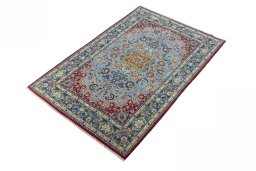 Corner detail of 1970s Isfahan rug showing border pattern and Cork pile