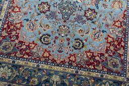 Close-up detail of 1970s Isfahan rug from Iran / Persia showing Cork weave