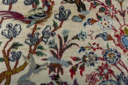 Close-up detail of 1970s Isfahan rug from Iran / Persia showing Cork weave