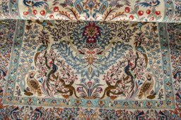Surface texture of 1970s Isfahan rug with natural Cork and intricate pattern
