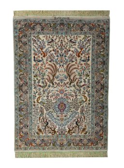 Full view of 1970s Isfahan rug from Iran / Persia, 158 × 113 cm in Beige tones