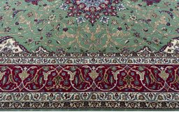 Corner detail of New Isfahan rug showing border pattern and Cork pile