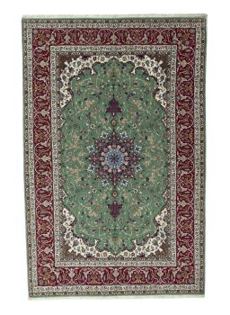 Full view of New Isfahan rug from Iran / Persia, 250 × 164 cm in Green tones
