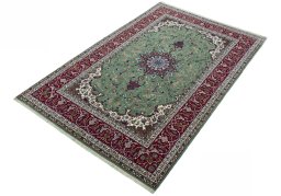 Corner detail of New Isfahan rug showing border pattern and Cork pile