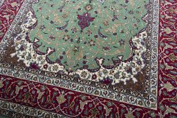 Close-up detail of New Isfahan rug from Iran / Persia showing Cork weave