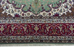 Full view of New Isfahan rug from Iran / Persia, 250 × 164 cm in Green tones