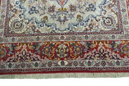Full view of 2000s Isfahan rug from Iran / Persia, 210 × 147 cm in Beige tones