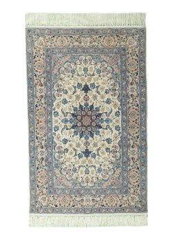 Full view of 2000s Isfahan rug from Iran / Persia, 168 × 108 cm in Beige tones