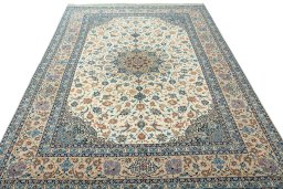 Surface texture of 1970s Isfahan rug with natural Cork and intricate pattern